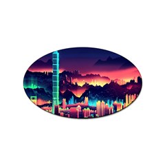 Cityscape Building Painting 3d City Illustration Sticker (oval) by danenraven