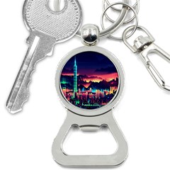 Cityscape Building Painting 3d City Illustration Bottle Opener Key Chain by danenraven