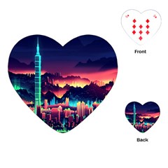 Cityscape Building Painting 3d City Illustration Playing Cards Single Design (heart) by danenraven