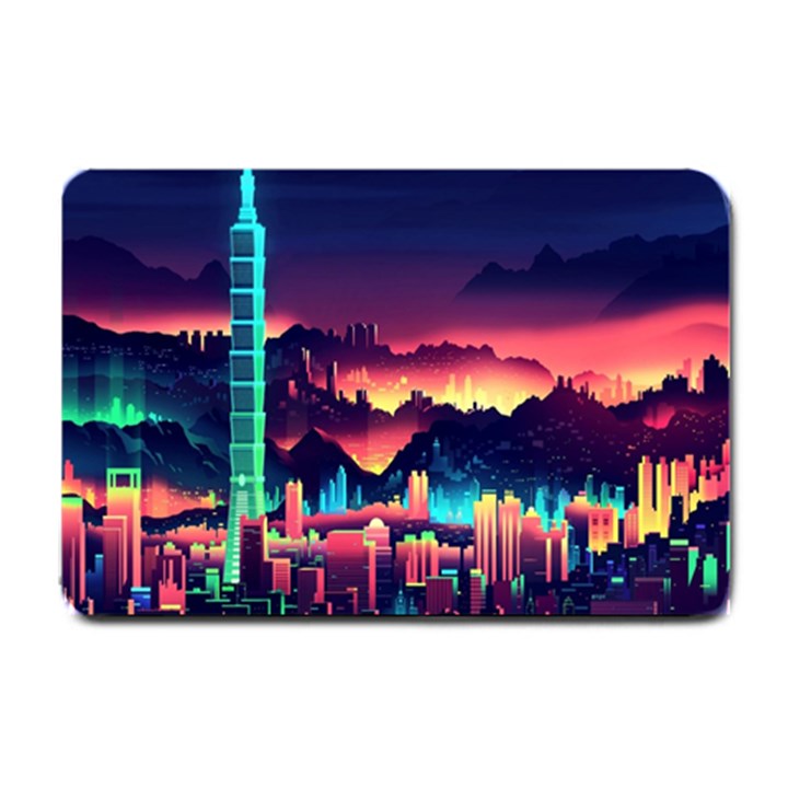 Cityscape Building Painting 3d City Illustration Small Doormat