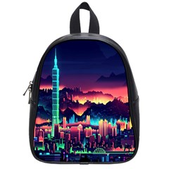 Cityscape Building Painting 3d City Illustration School Bag (small) by danenraven