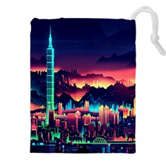 Cityscape Building Painting 3d City Illustration Drawstring Pouch (4xl) by danenraven