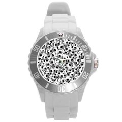 Eyes Drawing Motif Random Pattern Round Plastic Sport Watch (l) by dflcprintsclothing