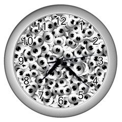 Eyes Drawing Motif Random Pattern Wall Clock (silver)