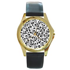 Eyes Drawing Motif Random Pattern Round Gold Metal Watch by dflcprintsclothing