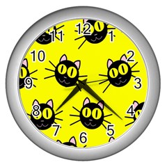 Cats Heads Pattern Design Wall Clock (silver) by danenraven