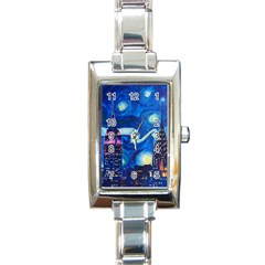 Starry Night In New York Van Gogh Manhattan Chrysler Building And Empire State Building Rectangle Italian Charm Watch by danenraven