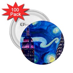 Starry Night In New York Van Gogh Manhattan Chrysler Building And Empire State Building 2 25  Buttons (100 Pack)  by danenraven