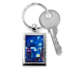 Starry Night In New York Van Gogh Manhattan Chrysler Building And Empire State Building Key Chain (rectangle) by danenraven