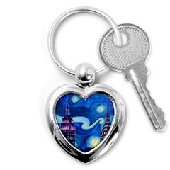 Starry Night In New York Van Gogh Manhattan Chrysler Building And Empire State Building Key Chain (heart) by danenraven