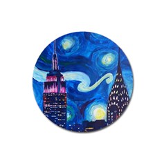 Starry Night In New York Van Gogh Manhattan Chrysler Building And Empire State Building Magnet 3  (round) by danenraven