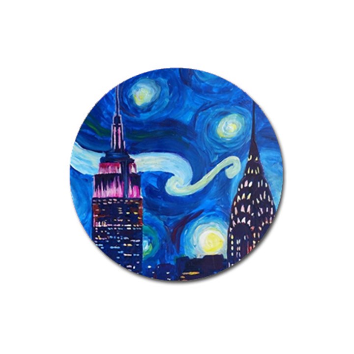 Starry Night In New York Van Gogh Manhattan Chrysler Building And Empire State Building Magnet 3  (Round)