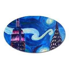 Starry Night In New York Van Gogh Manhattan Chrysler Building And Empire State Building Oval Magnet by danenraven