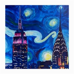 Starry Night In New York Van Gogh Manhattan Chrysler Building And Empire State Building Medium Glasses Cloth by danenraven