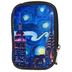 Starry Night In New York Van Gogh Manhattan Chrysler Building And Empire State Building Compact Camera Leather Case by danenraven