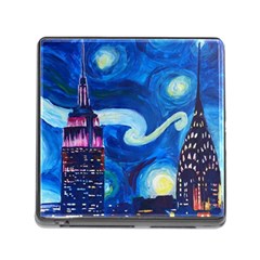 Starry Night In New York Van Gogh Manhattan Chrysler Building And Empire State Building Memory Card Reader (square 5 Slot) by danenraven