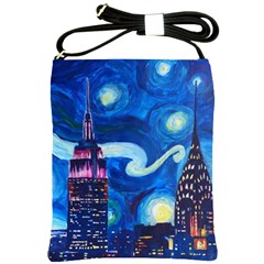 Starry Night In New York Van Gogh Manhattan Chrysler Building And Empire State Building Shoulder Sling Bag by danenraven