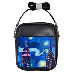 Starry Night In New York Van Gogh Manhattan Chrysler Building And Empire State Building Girls Sling Bag by danenraven