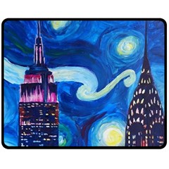 Starry Night In New York Van Gogh Manhattan Chrysler Building And Empire State Building Fleece Blanket (medium)  by danenraven