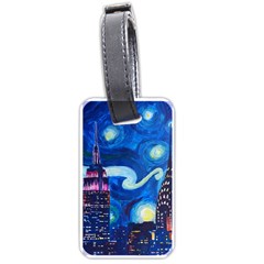 Starry Night In New York Van Gogh Manhattan Chrysler Building And Empire State Building Luggage Tag (one Side) by danenraven