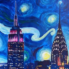 Starry Night In New York Van Gogh Manhattan Chrysler Building And Empire State Building Play Mat (square) by danenraven