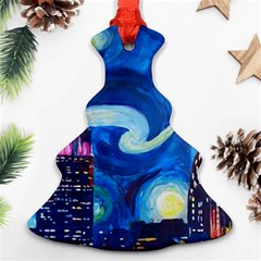 Starry Night In New York Van Gogh Manhattan Chrysler Building And Empire State Building Christmas Tree Ornament (two Sides) by danenraven