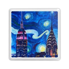 Starry Night In New York Van Gogh Manhattan Chrysler Building And Empire State Building Memory Card Reader (square) by danenraven