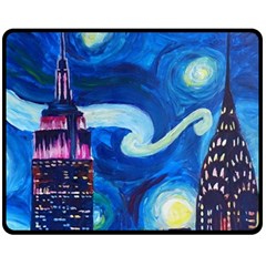 Starry Night In New York Van Gogh Manhattan Chrysler Building And Empire State Building Double Sided Fleece Blanket (medium)  by danenraven