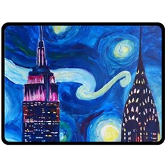 Starry Night In New York Van Gogh Manhattan Chrysler Building And Empire State Building Double Sided Fleece Blanket (large)  by danenraven