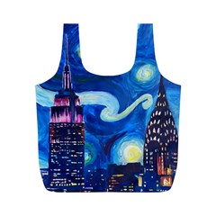 Starry Night In New York Van Gogh Manhattan Chrysler Building And Empire State Building Full Print Recycle Bag (m) by danenraven