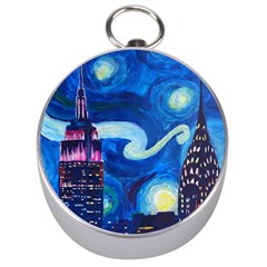 Starry Night In New York Van Gogh Manhattan Chrysler Building And Empire State Building Silver Compasses by danenraven