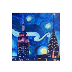 Starry Night In New York Van Gogh Manhattan Chrysler Building And Empire State Building Satin Bandana Scarf 22  X 22  by danenraven