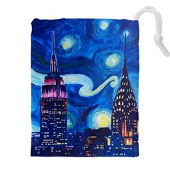 Starry Night In New York Van Gogh Manhattan Chrysler Building And Empire State Building Drawstring Pouch (4xl) by danenraven