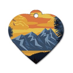 Illustration Landscape Nature Dog Tag Heart (one Side) by Wegoenart