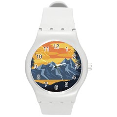 Illustration Landscape Nature Round Plastic Sport Watch (m) by Wegoenart