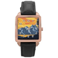 Illustration Landscape Nature Rose Gold Leather Watch  by Wegoenart