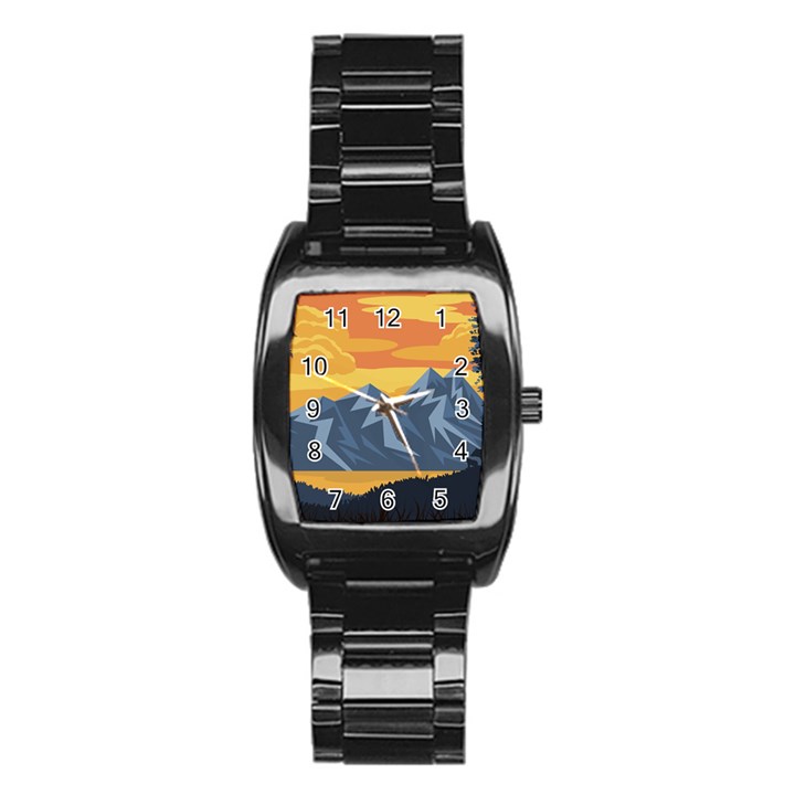 Illustration Landscape Nature Stainless Steel Barrel Watch