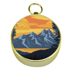 Illustration Landscape Nature Gold Compasses by Wegoenart