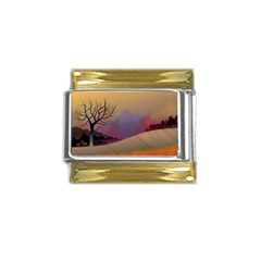 Landscape Illustration Nature Sky Gold Trim Italian Charm (9mm)