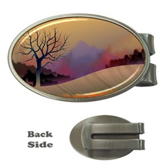 Landscape Illustration Nature Sky Money Clips (oval)  by Wegoenart