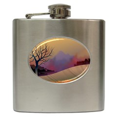 Landscape Illustration Nature Sky Hip Flask (6 Oz) by Wegoenart