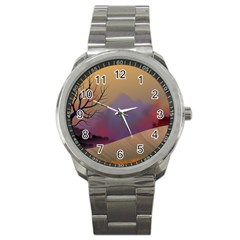 Landscape Illustration Nature Sky Sport Metal Watch