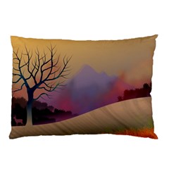 Landscape Illustration Nature Sky Pillow Case by Wegoenart