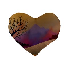 Landscape Illustration Nature Sky Standard 16  Premium Flano Heart Shape Cushions by Wegoenart