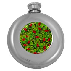 Illustration Christmas Xmas Background Round Hip Flask (5 Oz) by Wegoenart