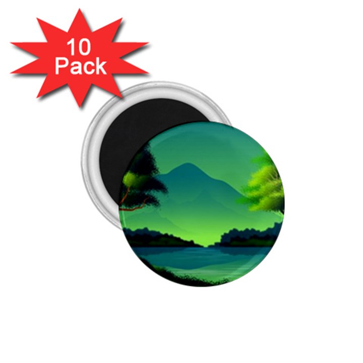 Green Landscape Illustration Nature 1.75  Magnets (10 pack) 