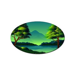 Green Landscape Illustration Nature Sticker (oval)