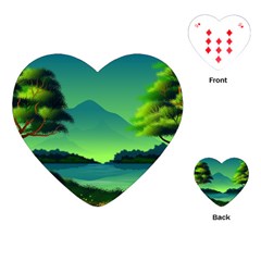 Green Landscape Illustration Nature Playing Cards Single Design (heart) by Wegoenart