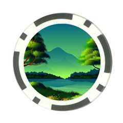 Green Landscape Illustration Nature Poker Chip Card Guard by Wegoenart