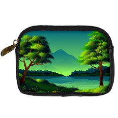 Green Landscape Illustration Nature Digital Camera Leather Case by Wegoenart